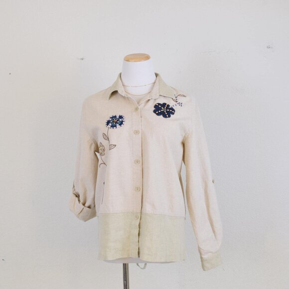 Vintage 90s Linen/Cotton Teddi Shirt | size M - Picture 2 of 8